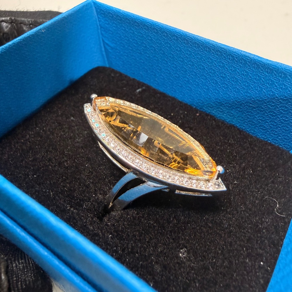 JTV Lab-Grown Citrine 12 CTW 925 Sterling Silver Rhodium Plated Ring Size 6